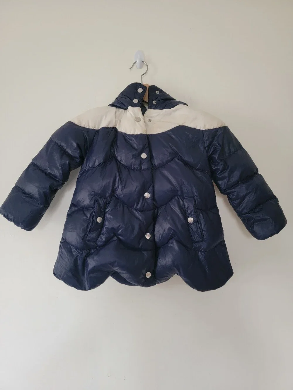Jacadi Navy and Cream Quilted Puffer Coat with Hood